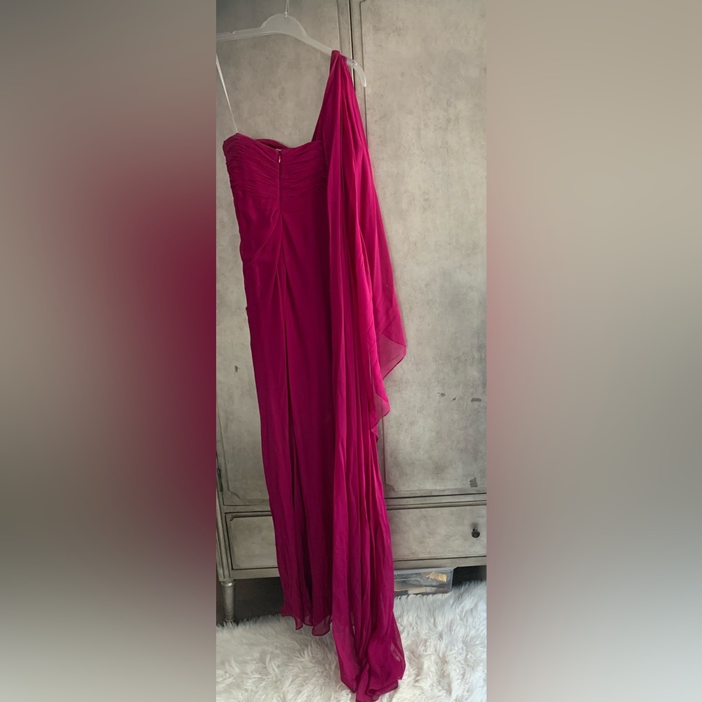 Marchesa Notte Silk One-Shoulder Grecian Gown - Picture 4 of 14